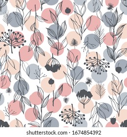 Seamless pattern with hand drawn branches and berries.