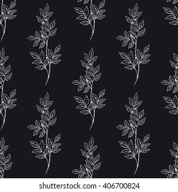 Seamless pattern of hand drawn branches. Black and white natural background. Painted white branches seamless texture. 