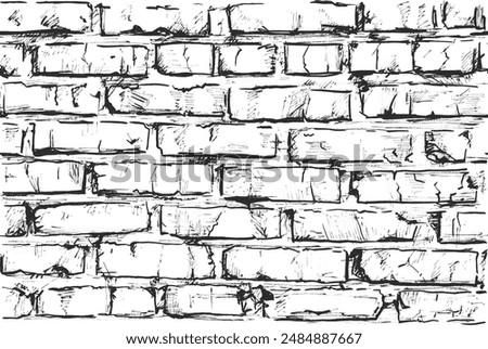 Seamless pattern of hand drawn brick wall creating a grunge background.