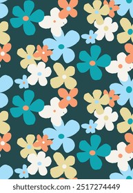 Seamless pattern with hand drawn bright abstract flowers