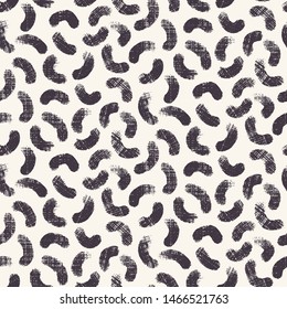 Seamless pattern. Hand drawn broken comma spot shape background. Monochrome textured brush stroke black white all overprint swatch