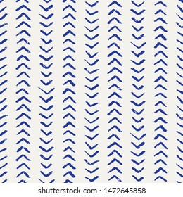 Seamless pattern. Hand drawn broken herringbone stitch background. Monochrome textured brush stroke blue and white. Abstract all over print swatch
