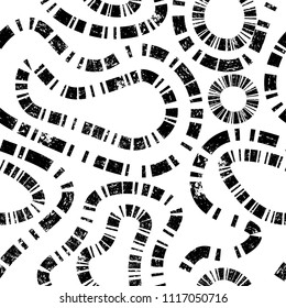Seamless pattern with hand drawn brush strokes. Ink illustration. Isolated on white background. Hand drawn black elements.