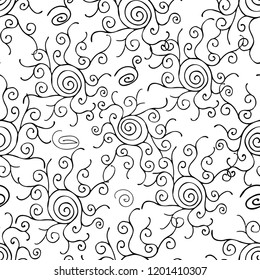 Seamless pattern with hand drawn brush strokes. Ink illustration. Isolated on white background. Hand drawn black elements. Abstract decorative seamless pattern with handdrawn shapes. Hand painted