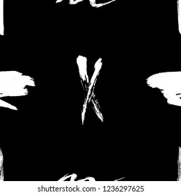 Seamless pattern hand drawn with a brush strokes. Abstract black and white paint brushstrokes vector illustration. Grunge monochrome background. Good for web, print, textile and wrapping paper.