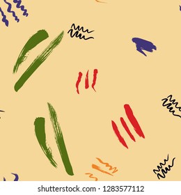 Seamless pattern hand drawn with a brush strokes. Abstract paint brushstrokes vector illustration. Grunge background. Good for web, print, textile and wrapping paper.