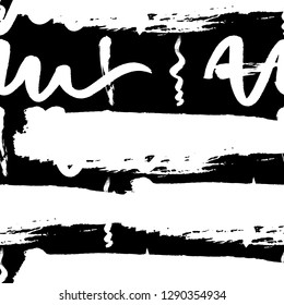 Seamless pattern hand drawn with a brush strokes. Abstract black and white paint brushstrokes vector illustration. Grunge monochrome background. Good for web, print, textile and wrapping paper.