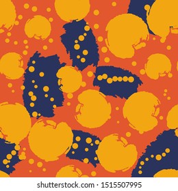 Seamless pattern with hand drawn brush strokes and dots. Creative beautiful header background. Bright colorful artworks. Collage with textured doodle shapes.
