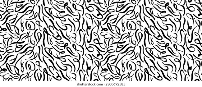 Seamless pattern with hand drawn brush strokes. Ink illustration. Isolated on white background. Hand drawn black elements.