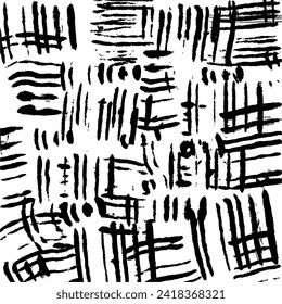 Seamless pattern with hand drawn brush strokes. Black and white grunge background. Vector illustration.
