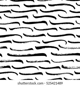 Seamless pattern with hand drawn brush strokes. Ink illustration. Isolated on white background. Hand drawn black elements.