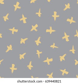 Seamless pattern with hand drawn brush strokes. Pattern with abstract circles and leaves for wrapping paper, fabric or wallpapers. Minimalistic design with calligraphic brush.