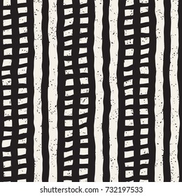 Seamless pattern with hand drawn brush strokes. Ink doodle illustration. Geometric monochrome vector pattern.