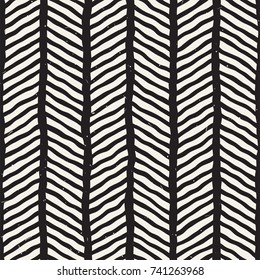 Seamless pattern with hand drawn brush strokes. Ink doodle grunge illustration. Geometric monochrome vector pattern.