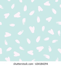 Seamless pattern with hand drawn brushes. Pattern with pink hearts for wrapping paper, fabric or wallpapers. Minimalistic design with calligraphic brush.