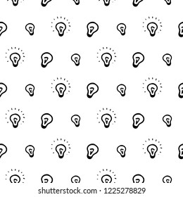 Seamless pattern hand drawn bulb. Doodle black sketch. Sign symbol. Decoration element. Isolated on white background. Flat design. Vector illustration.