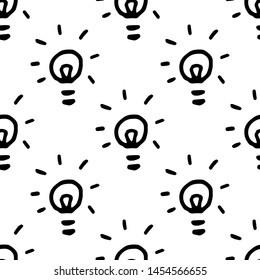 Seamless pattern Hand Drawn bulb doodle. Sketch style icon. Decoration element. Isolated on white background. Flat design. Vector illustration.