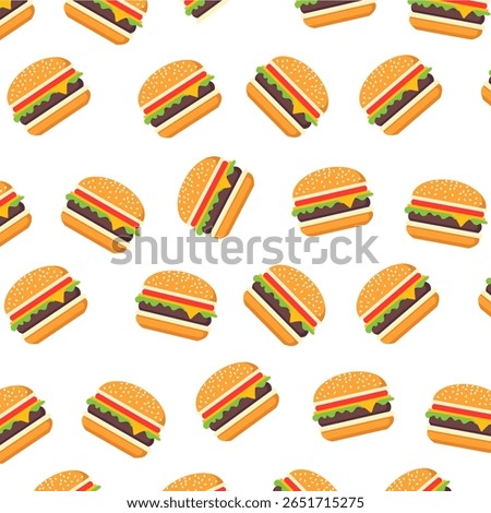 Seamless pattern with hand drawn burger. Vector illustration.