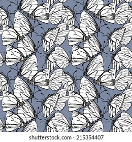 Seamless pattern with hand drawn buterflies