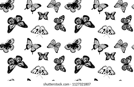 Seamless pattern with hand drawn butterflies