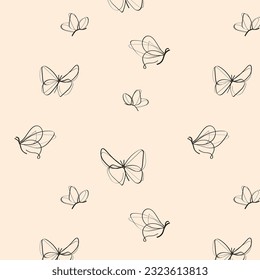 Seamless pattern with hand drawn butterflies. Vector illustration in doodle style.