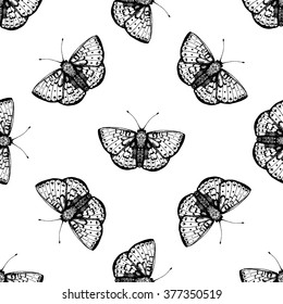 Seamless pattern with hand drawn butterflies. Vector illustration