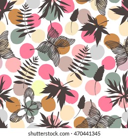 Seamless pattern with hand drawn butterflies and branches. Design artistic element for card, print, wallpaper.