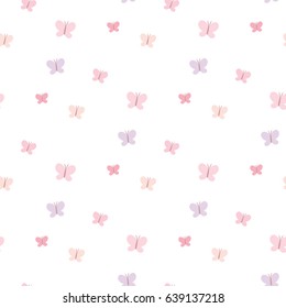 Seamless Pattern of Hand Drawn Butterflies on white Background