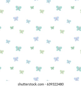 Seamless Pattern of Hand Drawn Butterflies on White Background