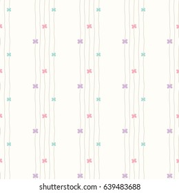 Seamless Pattern of Hand Drawn Butterflies and Line on Light Yellow Background