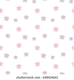 Seamless Pattern of Hand Drawn Butterflies on White Background