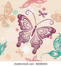 Seamless pattern with hand drawn butterflies