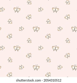 Seamless Pattern with Hand Drawn Butterfly Design on Light Pink Background