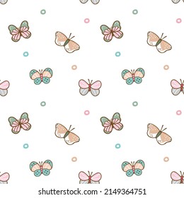 Seamless Pattern with Hand Drawn Butterfly Design on White Background