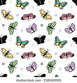 Seamless Pattern with Hand Drawn Butterfly Design on White Background