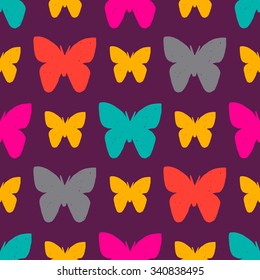 Seamless pattern with hand drawn butterfly. Funny cartoon illustration in vector.