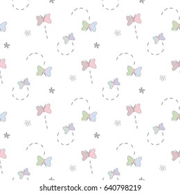 Seamless Pattern of Hand Drawn Butterfly Design on White Background