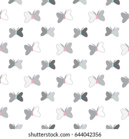 Seamless Pattern of Hand Drawn Butterfly on White Background