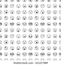 Seamless pattern with hand drawn by hand smiles.. Vector elements for emotion, internet web icons.