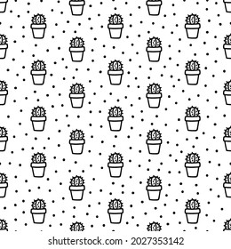 Seamless pattern with hand drawn cacti and dots