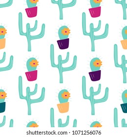 Seamless pattern with hand drawn  cactus. Can be used for banner or card for Cinco de Mayo celebration. Holiday poster . Vector Mexican fiesta.