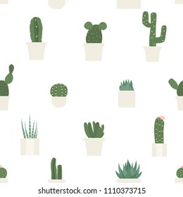 Seamless pattern hand drawn cactus flower on white background.printing wallpaper.vector illustration