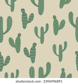 Seamless pattern with hand drawn cactus for your fabric, summer background, wallpaper, backdrop, textile. Vector illustration