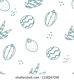 Seamless pattern with hand drawn cactuses different forms. Creative texture. Great for fabric, textile, wrapping paper and cards. Vector Illustration