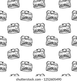 Seamless pattern hand drawn cake doodle. Sketch style icon. Decoration element. Isolated on white background. Flat design. Vector illustration.