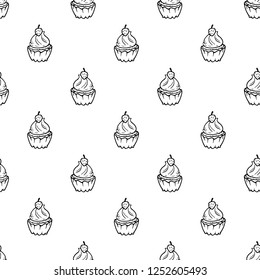 Seamless pattern hand drawn cake doodle. Sketch style icon. Decoration element. Isolated on white background. Flat design. Vector illustration.