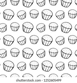 Seamless pattern hand drawn cake doodle. Sketch style icon. Decoration element. Isolated on white background. Flat design. Vector illustration.