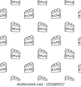 Seamless pattern hand drawn cake doodle. Sketch style icon. Decoration element. Isolated on white background. Flat design. Vector illustration.
