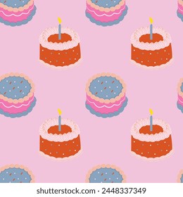 Nahtloses Muster mit handgezogenen Kuchen. Konzept von Geburtstag, Party, Urlaub.