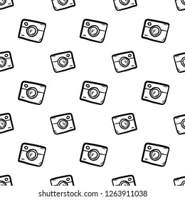 Seamless pattern Hand Drawn camera doodle. Sketch style icon. Decoration element. Isolated on white background. Flat design. Vector illustration.